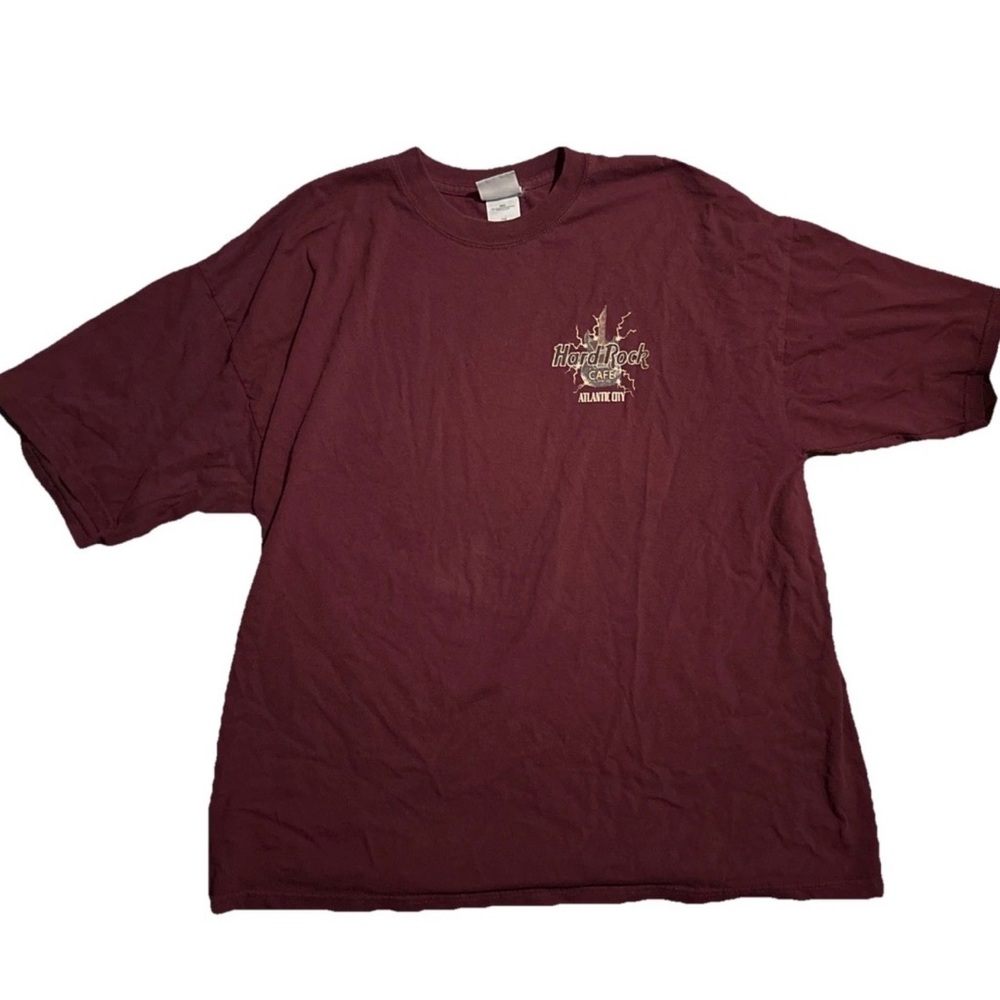 Vintage Hard Rock Cafe Atlantic City Graphic T-Shirt XXL Burgundy Guitar